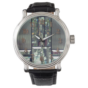 Beveled glass birch trees metallic silver modern watch