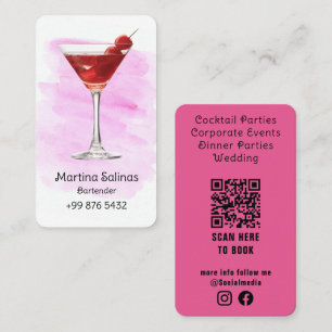 beverage bartender Professional Pink Watercolor Business Card