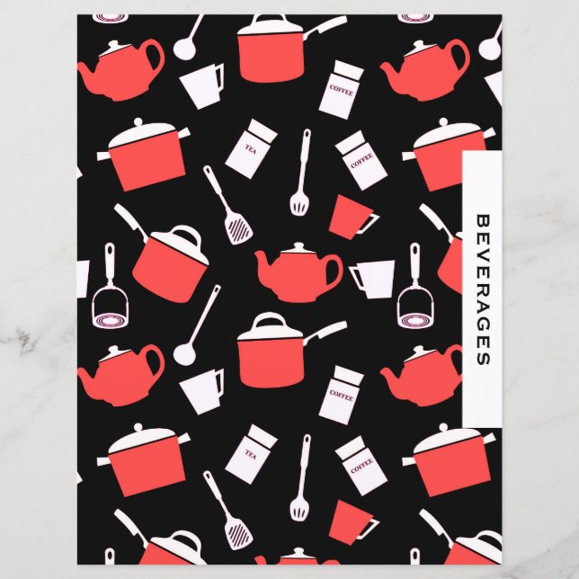 Beverages Recipe Divider | Black & Red Utensils (Front)