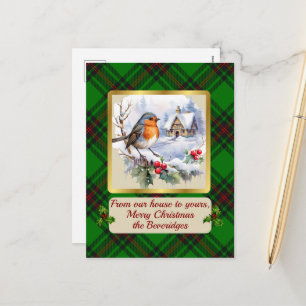 Beveridge Crest & Tartan w/Robin Personalised   Holiday Postcard