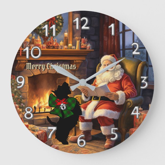 Beveridge Scottie Dog & Santa Personalised Xmas Large Clock (Front)