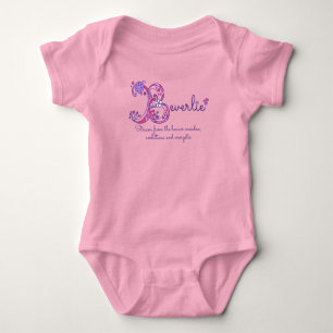 Beverlie girls B name meaning monogram baby romper Bodysuit