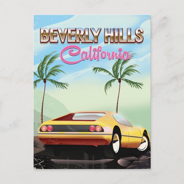 Beverly Hills California retro travel poster Postcard (Front)
