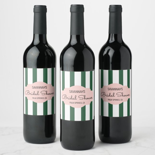 Beverly Hills Pink & Green Bridal Shower Wine Label (Bottles)