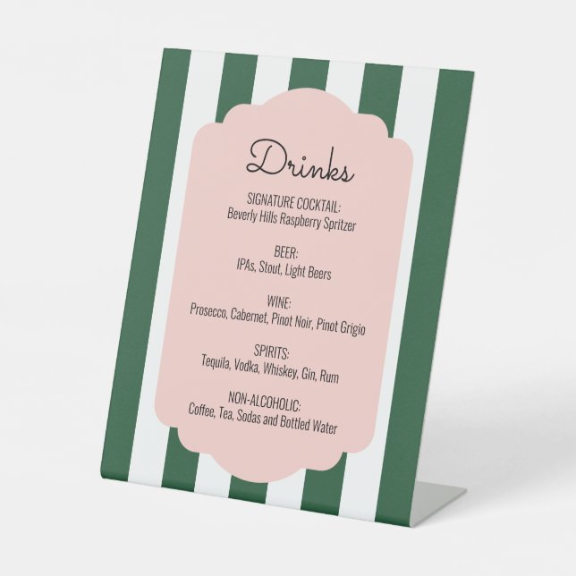 Beverly Hills Pink & Green Drink Menu Pedestal Sign (Front)
