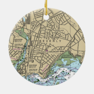 Beverly MA Nautical Chart Ceramic Tree Decoration