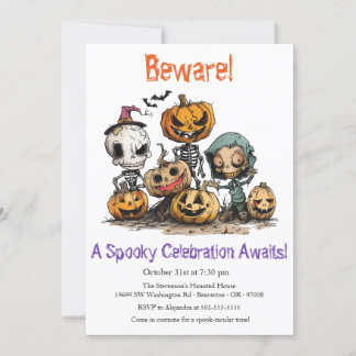 "Beware! A Spooky Celebration Awaits!" Halloween Invitation