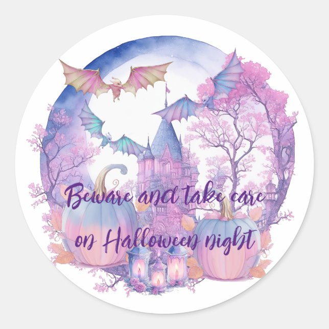 Beware and take care on Halloween night Classic Round Sticker (Front)