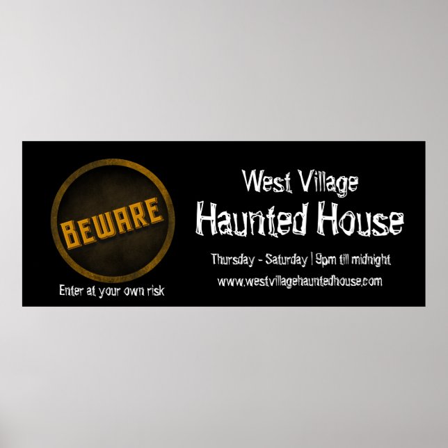 Beware Black White Halloween Haunted House Poster (Front)