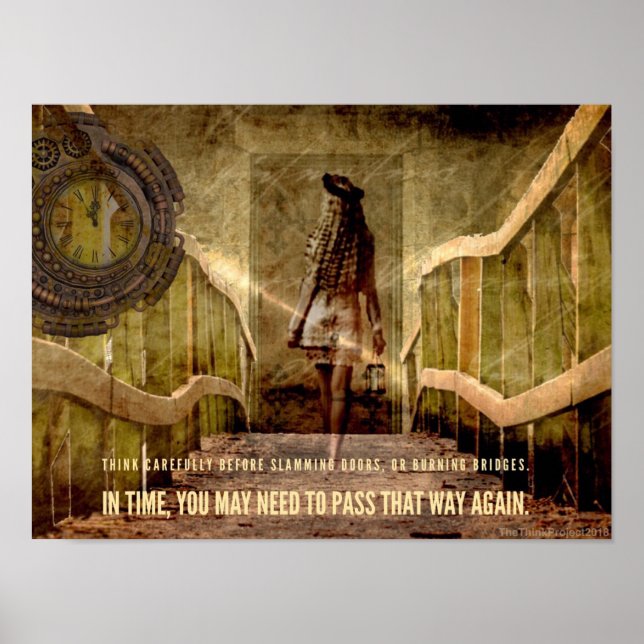 Beware Burning Bridges themed Motivational Poster (Front)