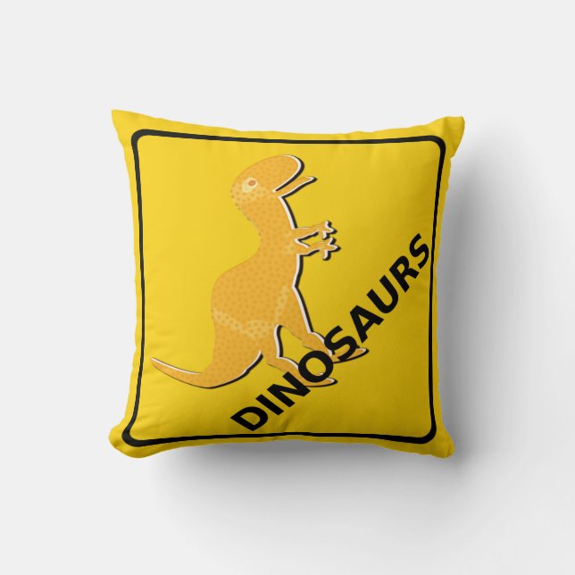 Beware Cartoon Dinosaurs Warning Sign T-Rex Cushion (Front)