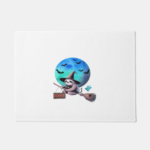 Beware Cute Witch Sloth Flying on Broom Halloween Doormat