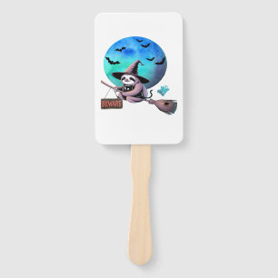 Beware Cute Witch Sloth Flying on Broom Halloween Hand Fan
