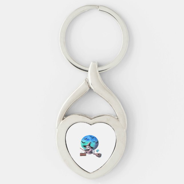 Beware Cute Witch Sloth Flying on Broom Halloween  Key Ring (Front)