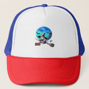 Beware Cute Witch Sloth Flying on Broom Halloween  Trucker Hat