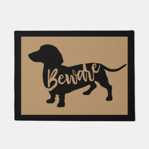 Beware Dachshund Wiener Doxie Black Silhouette Doormat