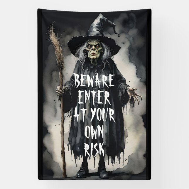 Beware enter at your own risk witch warning banner (Vertical)