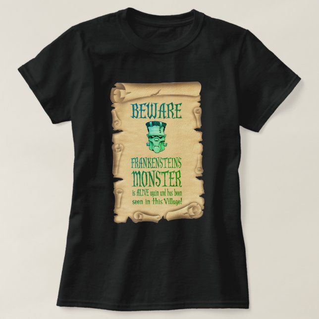 Beware Frankensteins Monster Vintage Poster T-Shirt (Design Front)