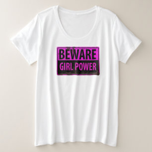 BEWARE Girl Power - Pink Black Metal Danger Sign Plus Size T-Shirt