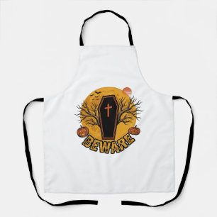 Beware Halloween Coffin Pumpkin Vintage Shirt Desi Apron