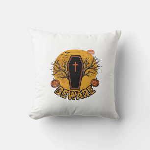 Beware Halloween Coffin Pumpkin Vintage Shirt Desi Cushion