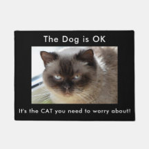 Beware of Angry Cat Dog OK Welcome Mat