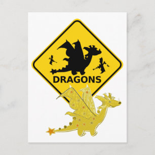 Beware of Cute Cartoon Dragon Postcard