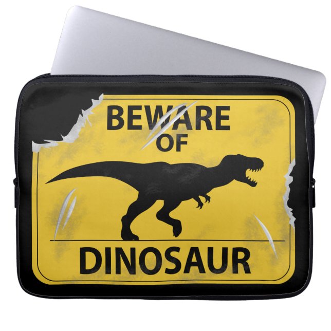 Beware of Dinosaur (damaged) Laptop Sleeve (Front)