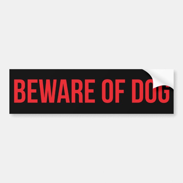 Beware of Dog Red on Black Bumper Sticker (Front)