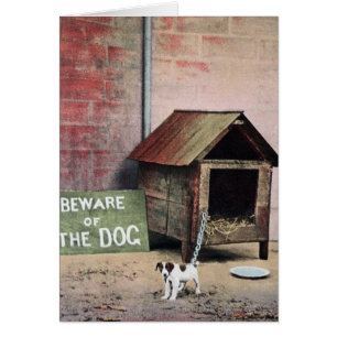 Beware of dog sign with small dog