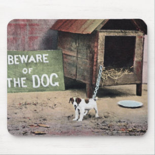 Beware of dog sign with small dog mouse pad