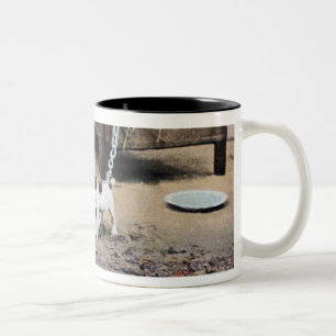 Beware of dog sign with small dog Two-Tone coffee mug