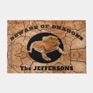 "Beware of Dragons"  with Bearded Dragon Doormat