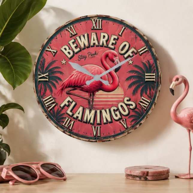 Beware of Flamingos Large Clock (Creator Uploaded)