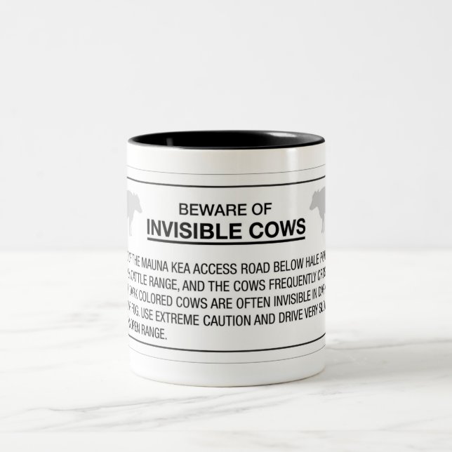 Beware of Invisible Cows, Sign, Hawaii, US Two-Tone Coffee Mug (Center)