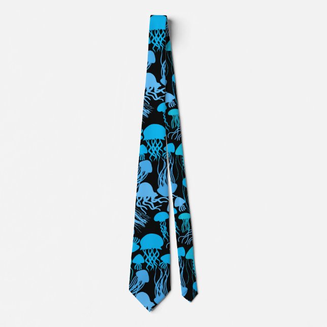 Beware of Jellyfish. L Blue.b Black BG Tie (Front)
