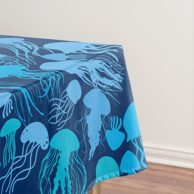 Beware of Jellyfish. L Blue.b D Blue BG Tablecloth (In Situ)