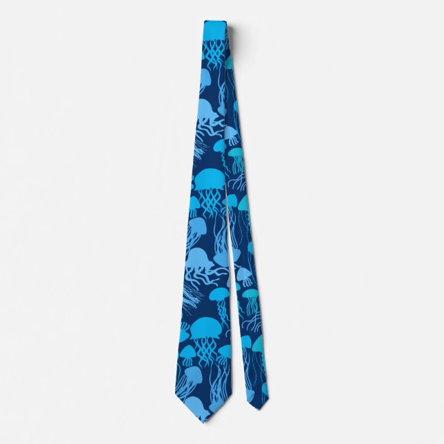 Beware of Jellyfish. L Blue.b D Blue BG Tie (Front)