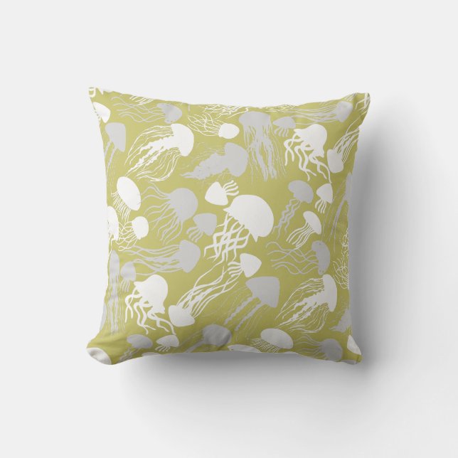 Beware of Jellyfish.w.b L Yellow BG Cushion (Front)