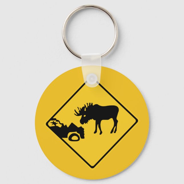 Beware of Moose, Traffic Sign, Canada Key Ring (Front)