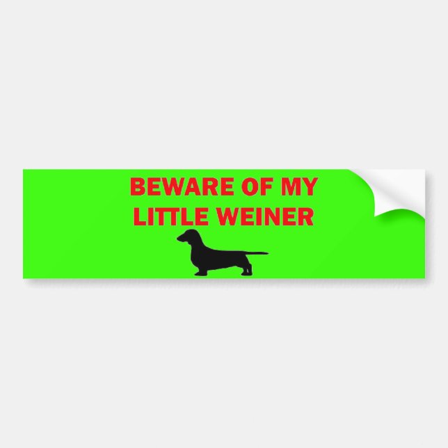 Beware of My Little Weiner Joke Bumper Sticker (Front)