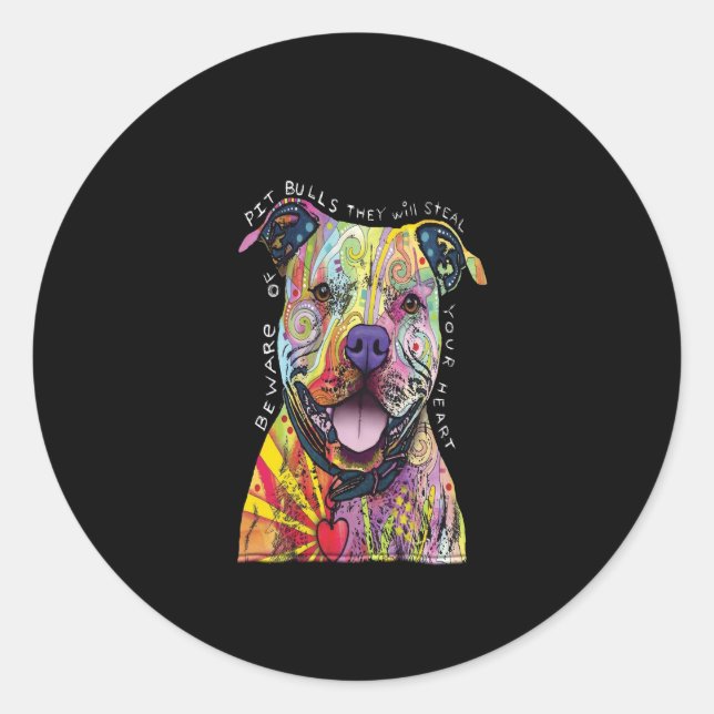 beware of Pitbull dogs they will steal your heart. Classic Round Sticker (Front)