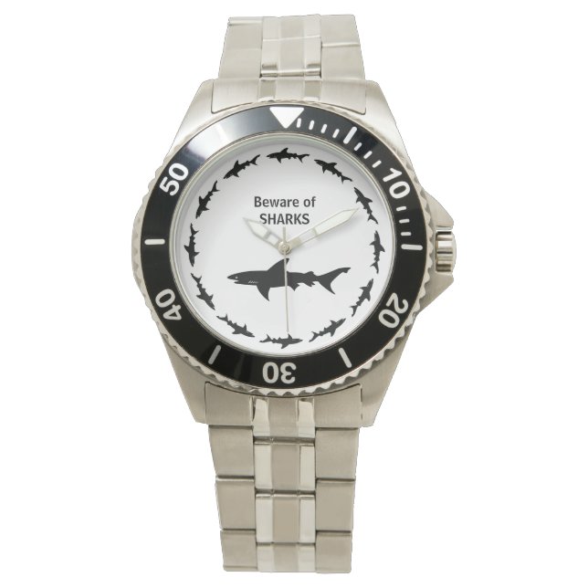 Beware of SHARKS Funny Diver or Swimmer's Watch (Front)