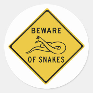 Beware of Snakes, Traffic Warning Sign, Australia Classic Round Sticker