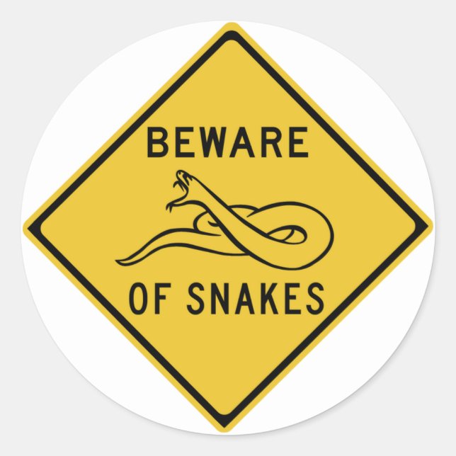 Beware of Snakes, Traffic Warning Sign, Australia Classic Round Sticker (Front)
