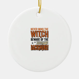 Beware Of The Dachshund Halloween Witch Shirt_1 Ceramic Tree Decoration