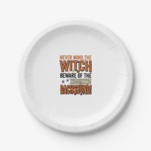 Beware Of The Dachshund Halloween Witch Shirt_1 Paper Plate