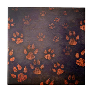 Beware of the Dog Script Paws Copper    Tile