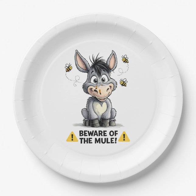 Beware Of The Mule Funny Donkey Warning Design Paper Plate (Front)