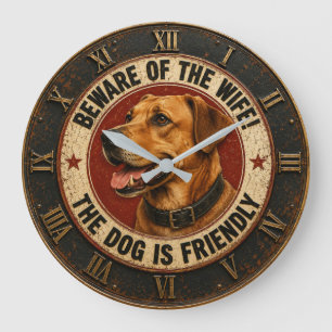 Beware of the Wife The Dog Is Friendly Funny Large Clock